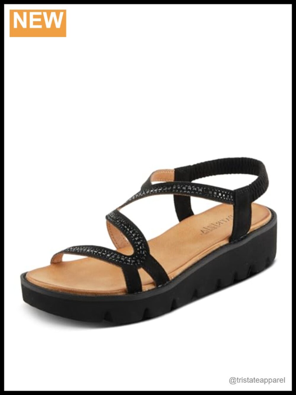 PATRIZIA Women's Zigged Zigzag Rhinestone Platform Stretch Back Sandals
